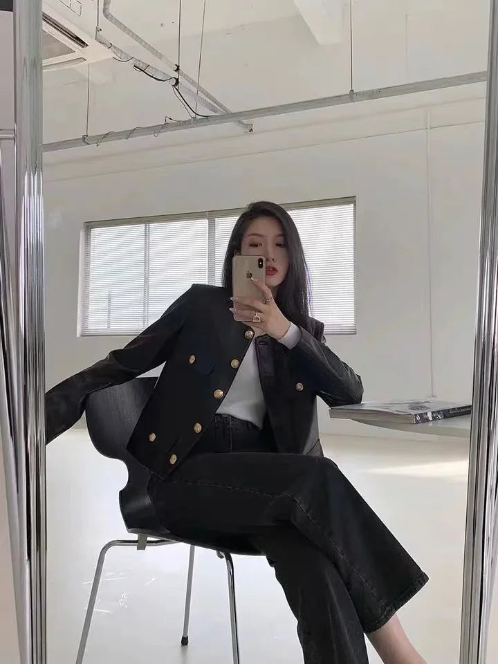 Genuine Leather Jacket No Collar