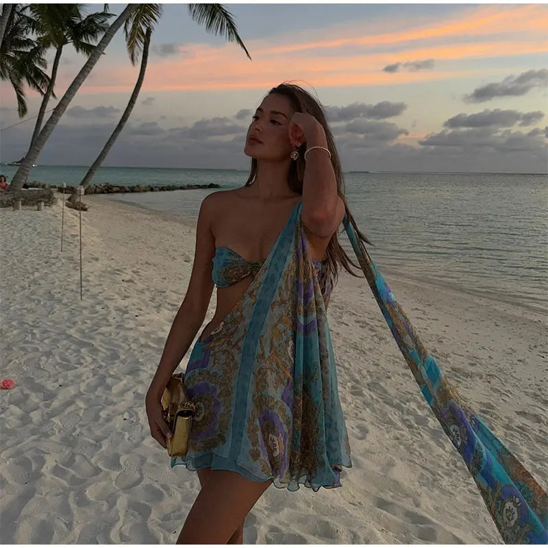 One Shoulder Hollow Out Strapless Mini Dresses
