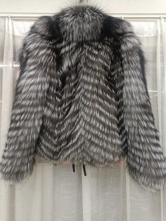 Real Silver Fur Short Fur Coats