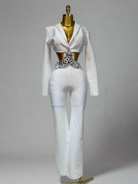 Blazer Long Sleeve Hollow Stone Jumpsuits