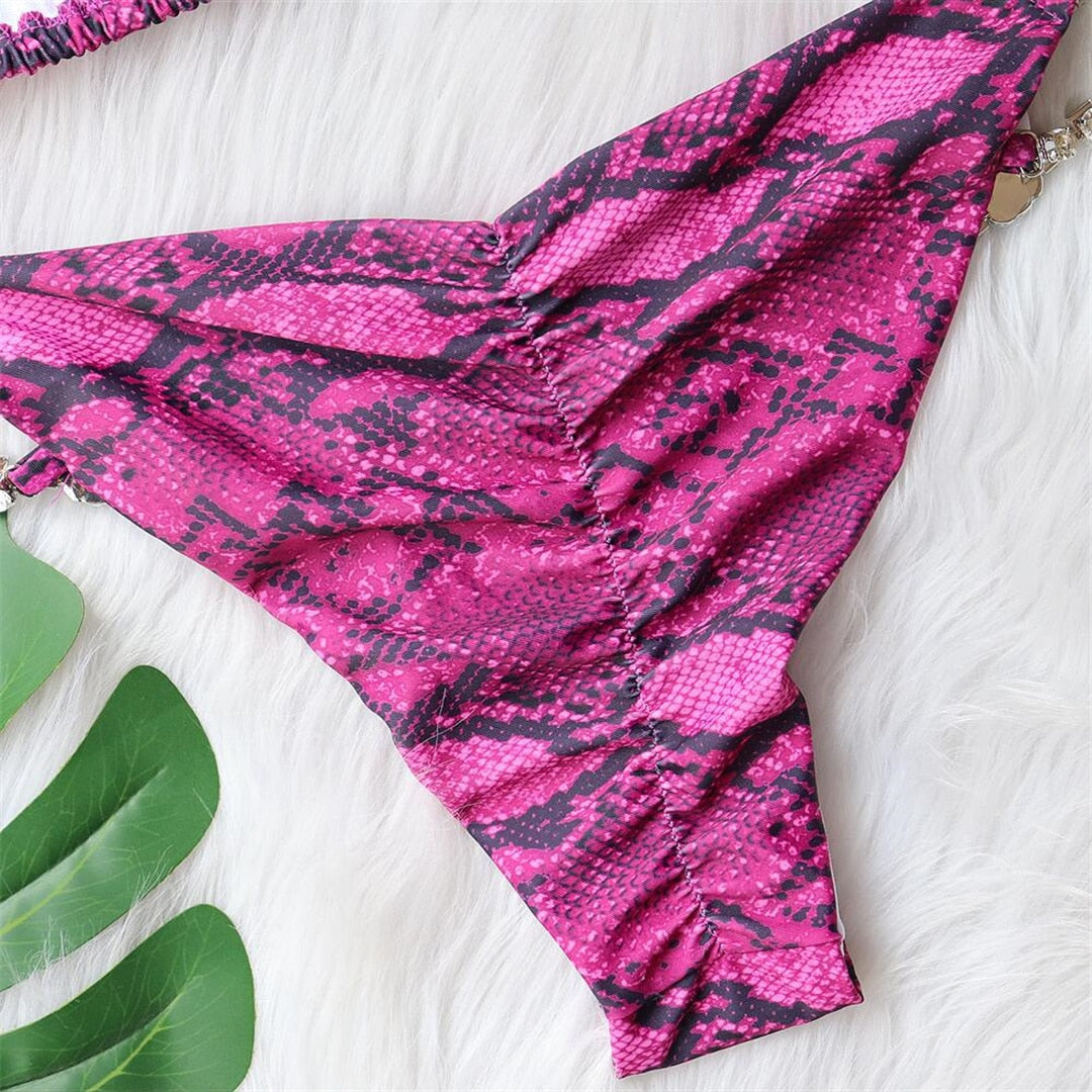 Rhinestone Snake Scrunch Butt Bikini Sets