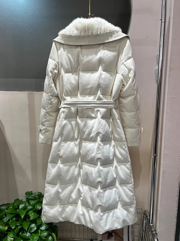 White Goose Down Puffer Coats Real Mink Fur Collar