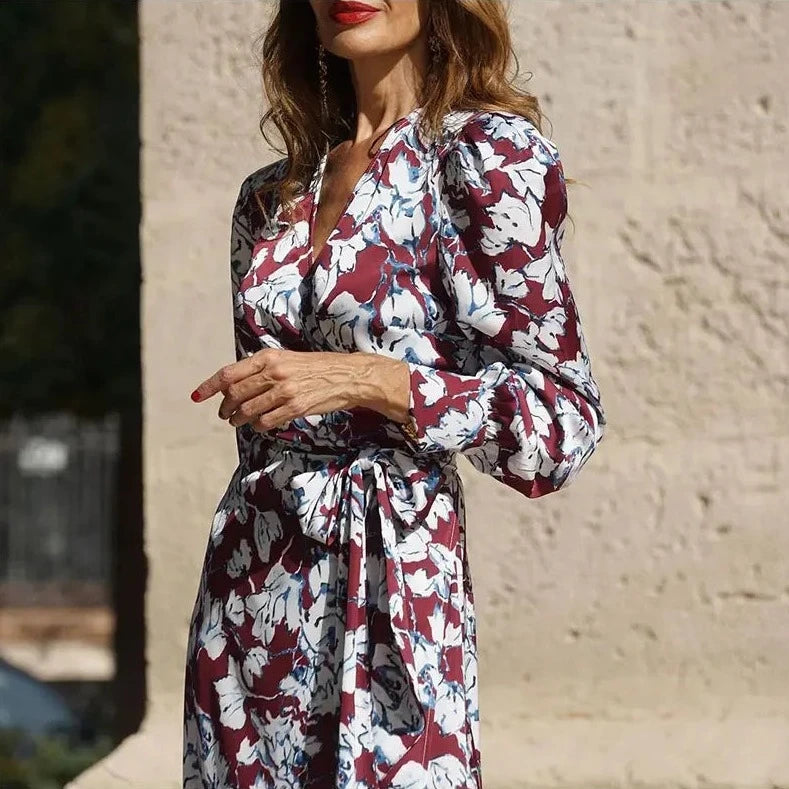Floral Print Robe Long Sleeve Maxi Dress
