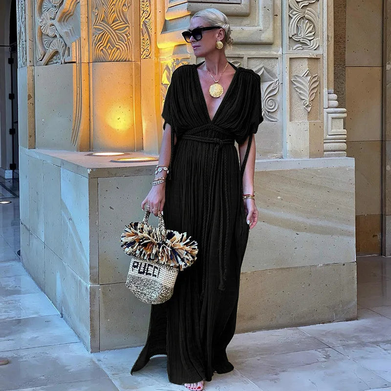 V Neck Boho Summer Maxi Dresses