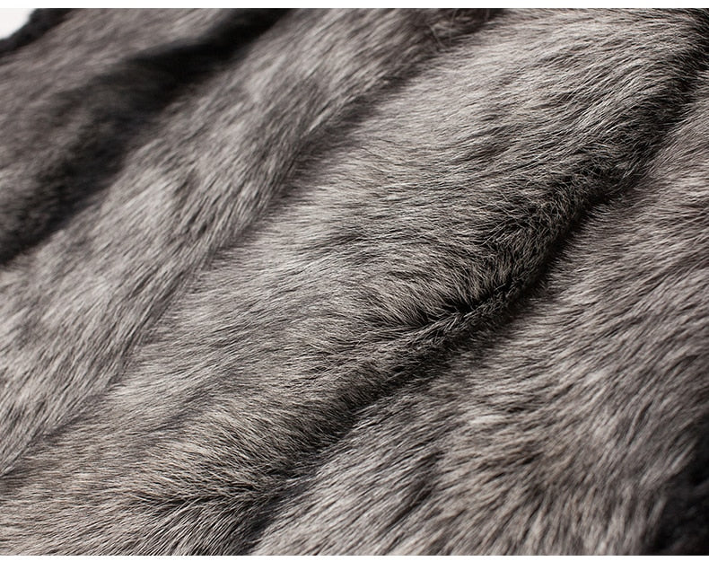 Real Fox Fur Hooded Coats Black Real Mink Fur Sleeves