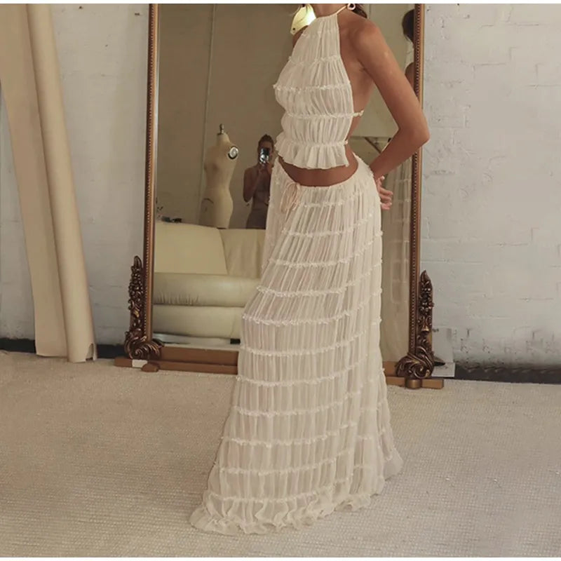 Halter Backless Crop & Maxi Skirts Set