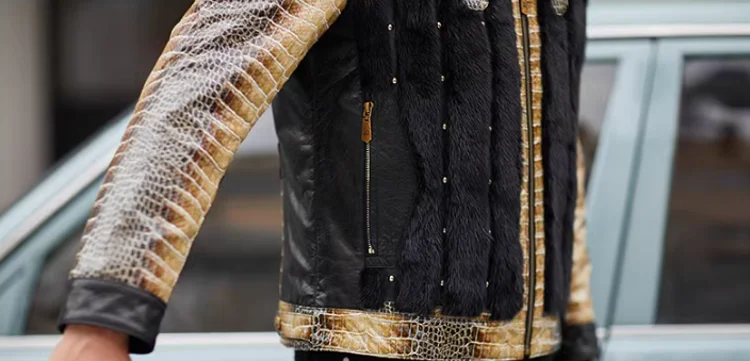 Genuine Leather Snake Pattern Real Mink Fur Coat
