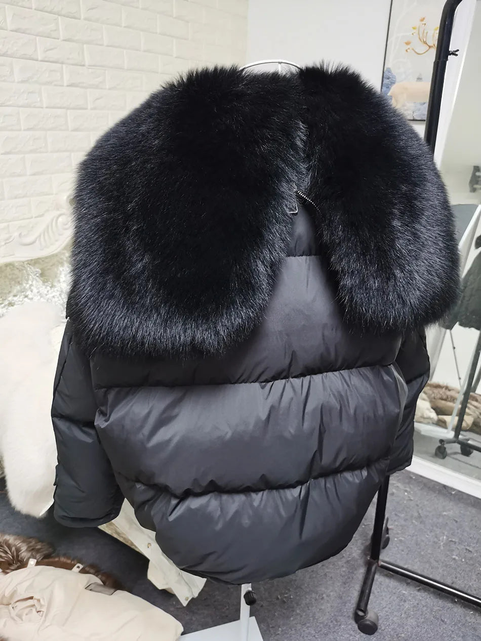Losse Duck Down Real Fox Fur Collar Parka Puffer Coats