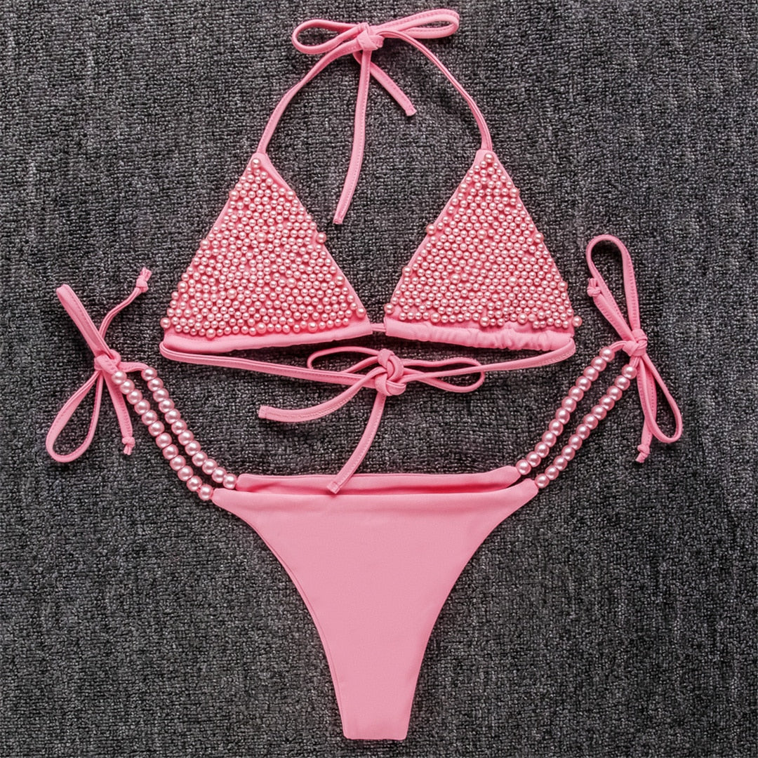Pearls Halter Bikini Set