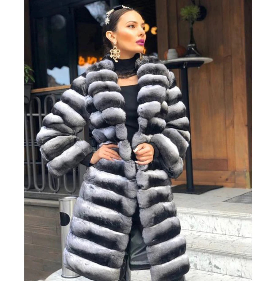 Chinchilla Style Real Rex Rabbit Fur Coats