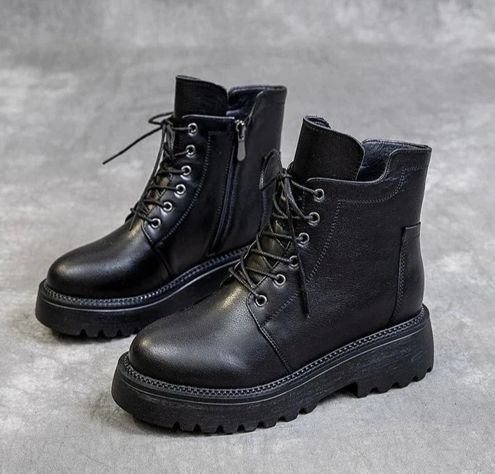 Black Platform Genuine Leather Ankle Boots