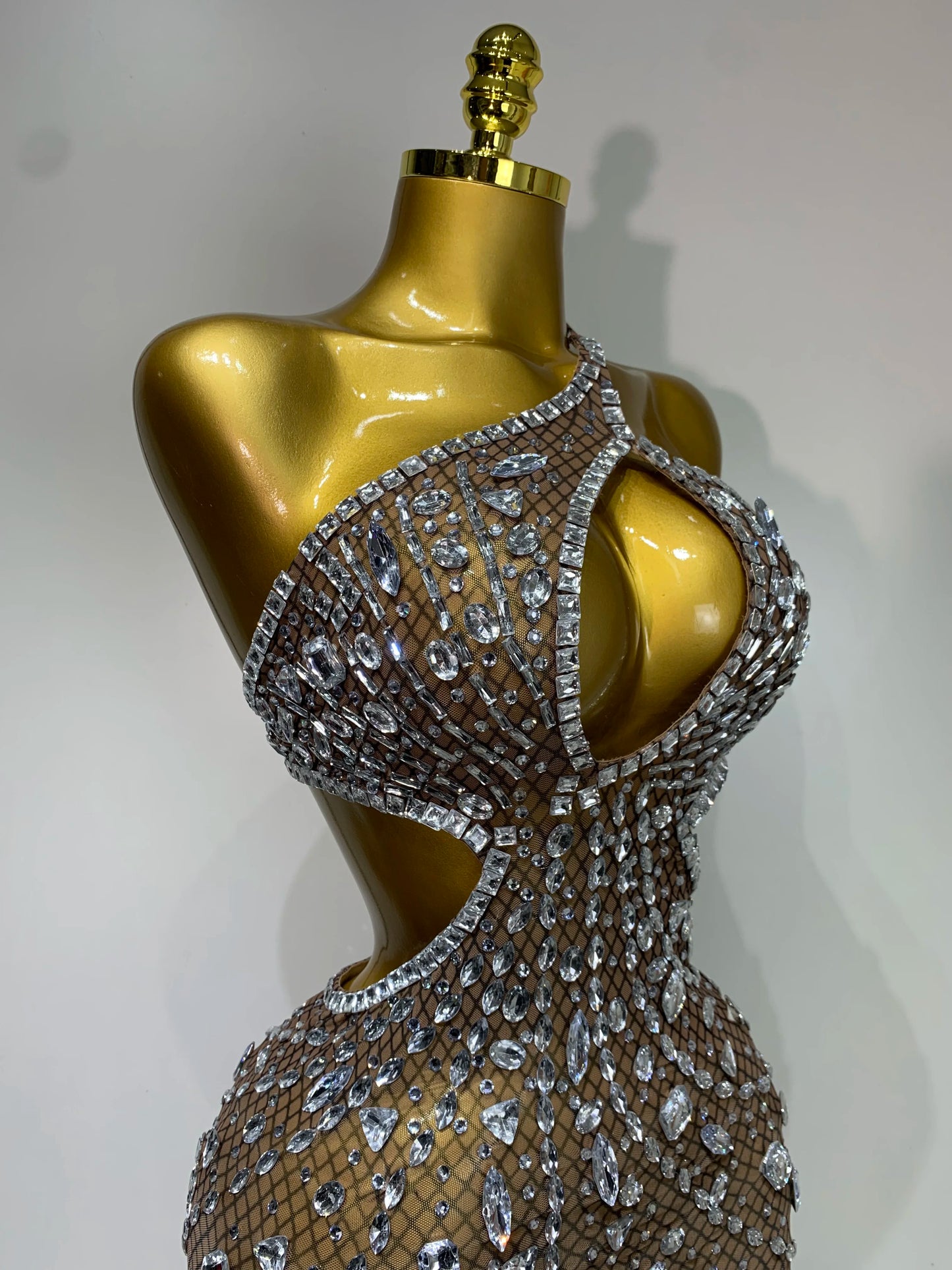 Rhinestone Hollow Backless Mesh Mini Dresses
