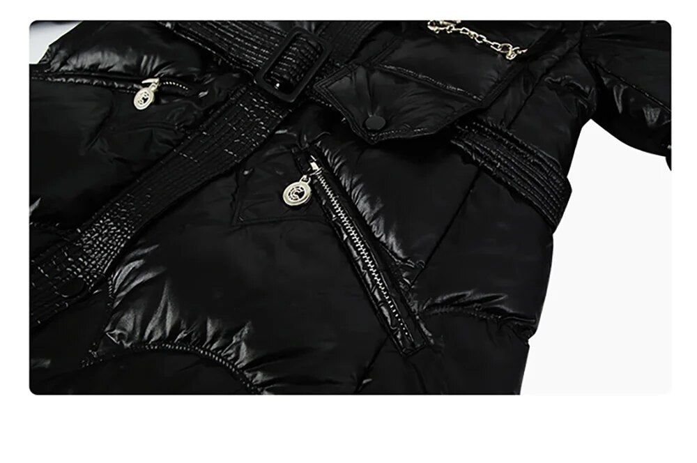 Waterproof Glossy Duck Down Puffer Coats Real Fur Parka