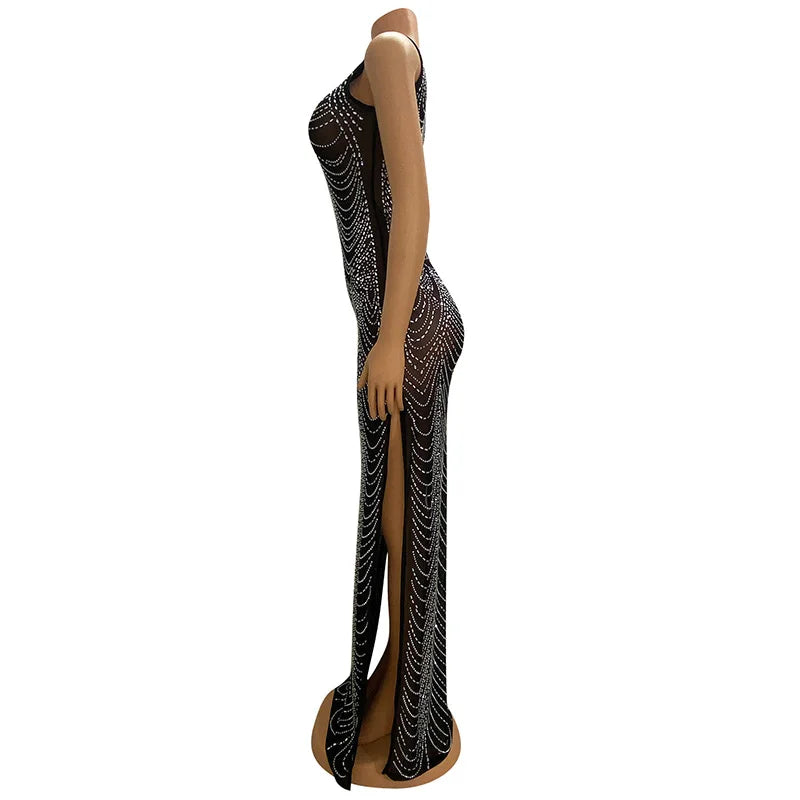 Mesh High Slit Sleeveless Dresses