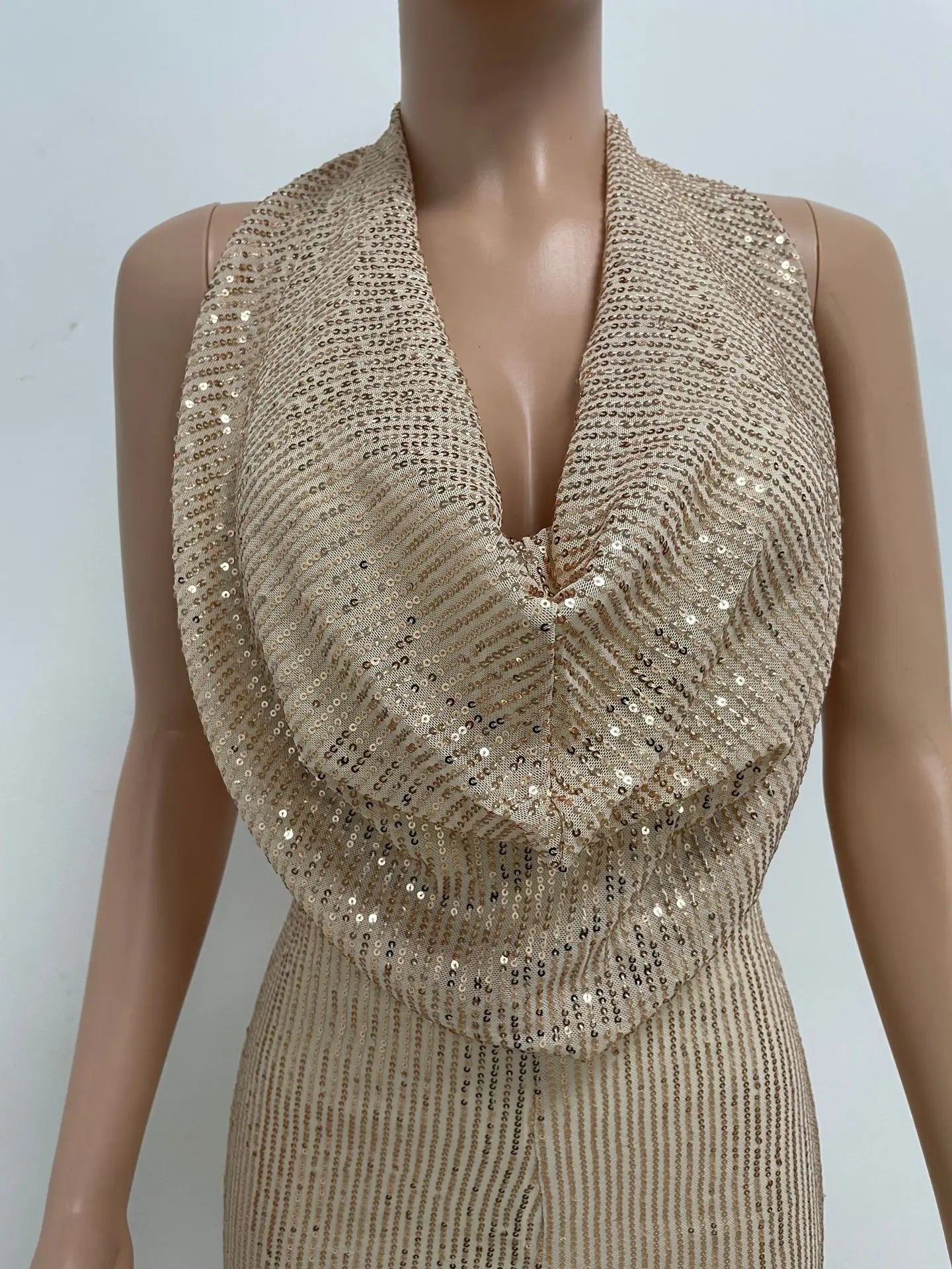 Sequin Drape Backless Wide Leg Jumpsuits