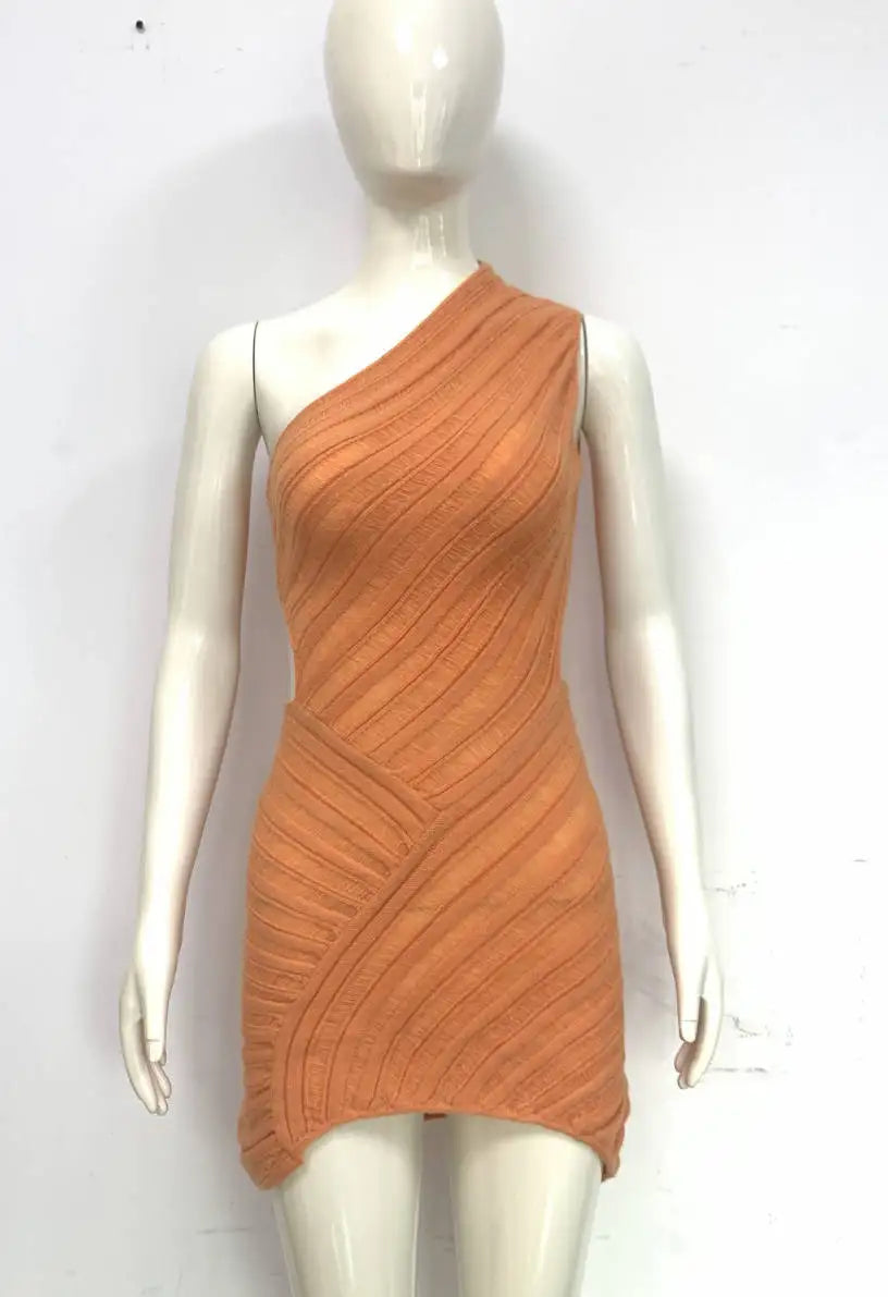 One-shoulder Hollow Mini Dresses