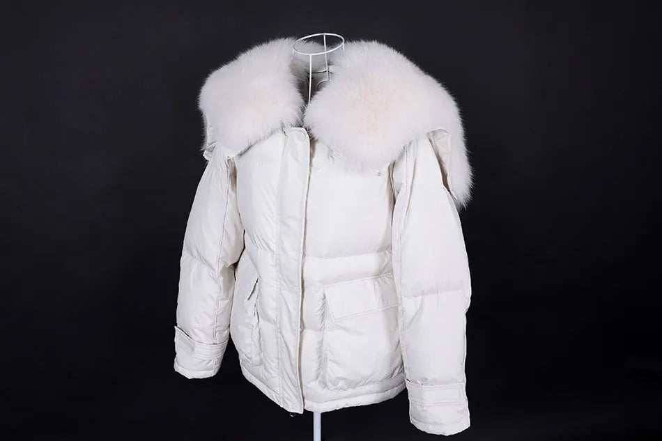 Losse Duck Down Real Fox Fur Collar Parka Puffer Coats