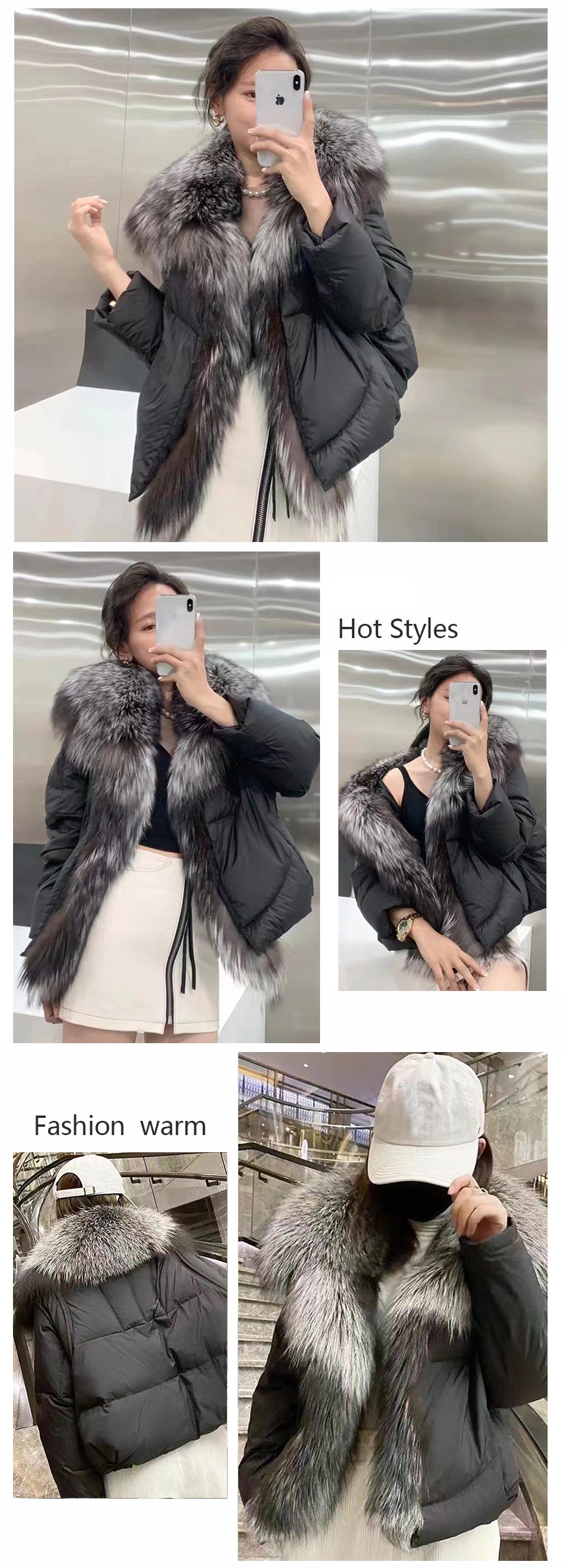 Goose Down Jackets Natural Fur Big Long Collar