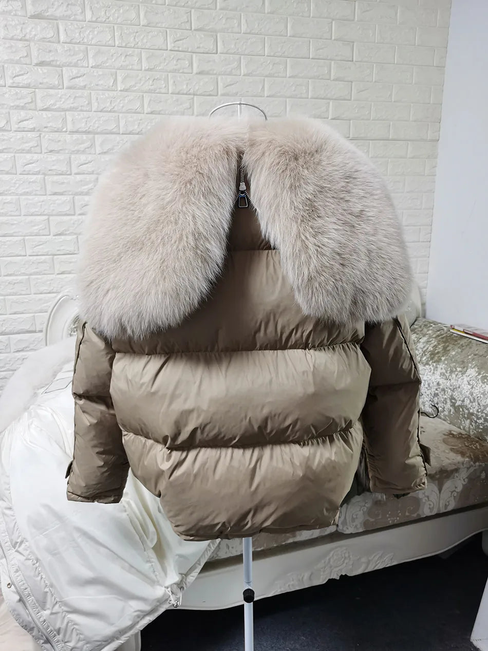 Losse Duck Down Real Fox Fur Collar Parka Puffer Coats