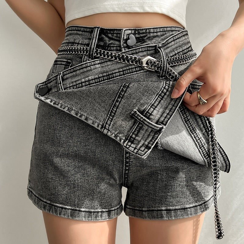 High Waist Irregular Skirts Denim Shorts