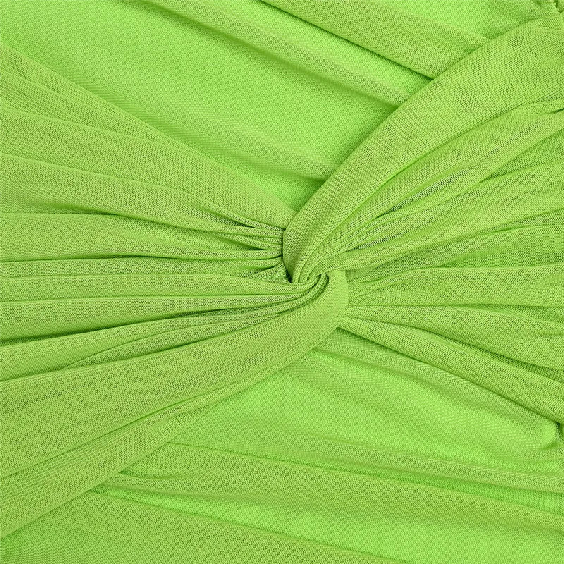 Pleated Two Layer Mesh Hollow Mini Dress