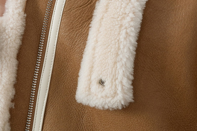 Genuine Leather Coat Real Shearing Fur Lining