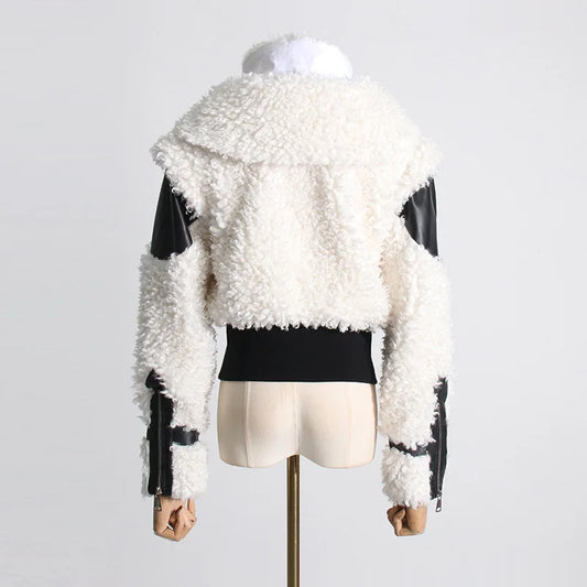 Pu Leather Fake Lambswool Fur Coats