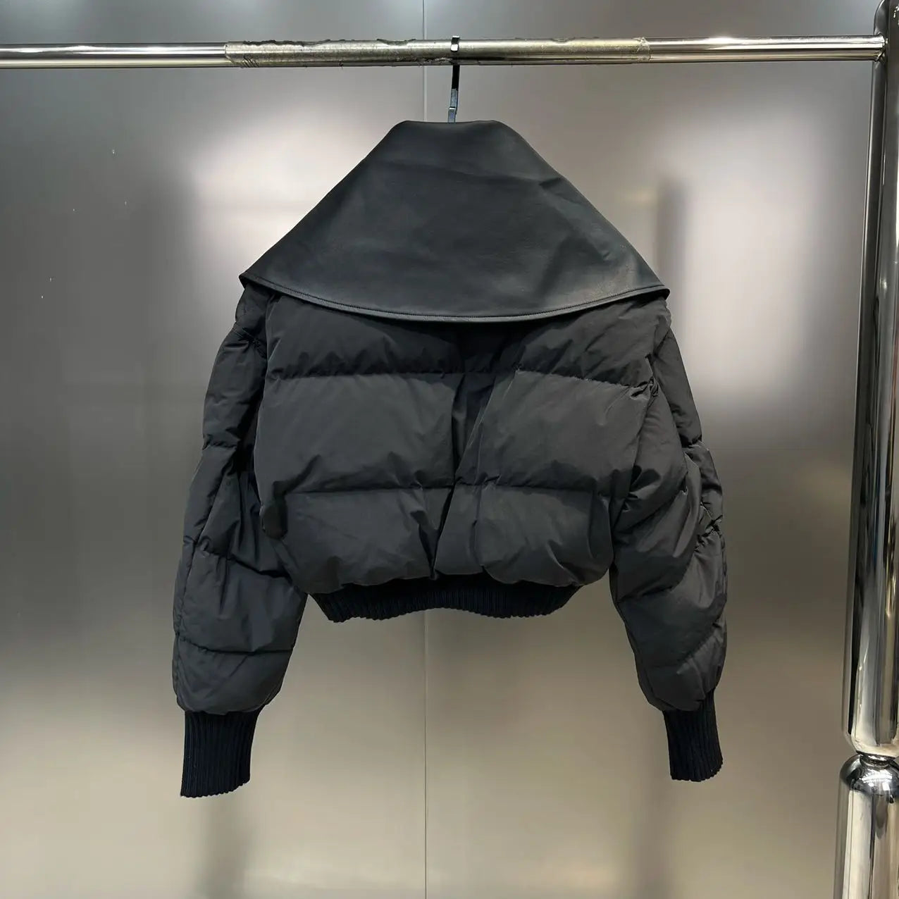 Pu Leather Turn Down Collar Duck Down Jackets