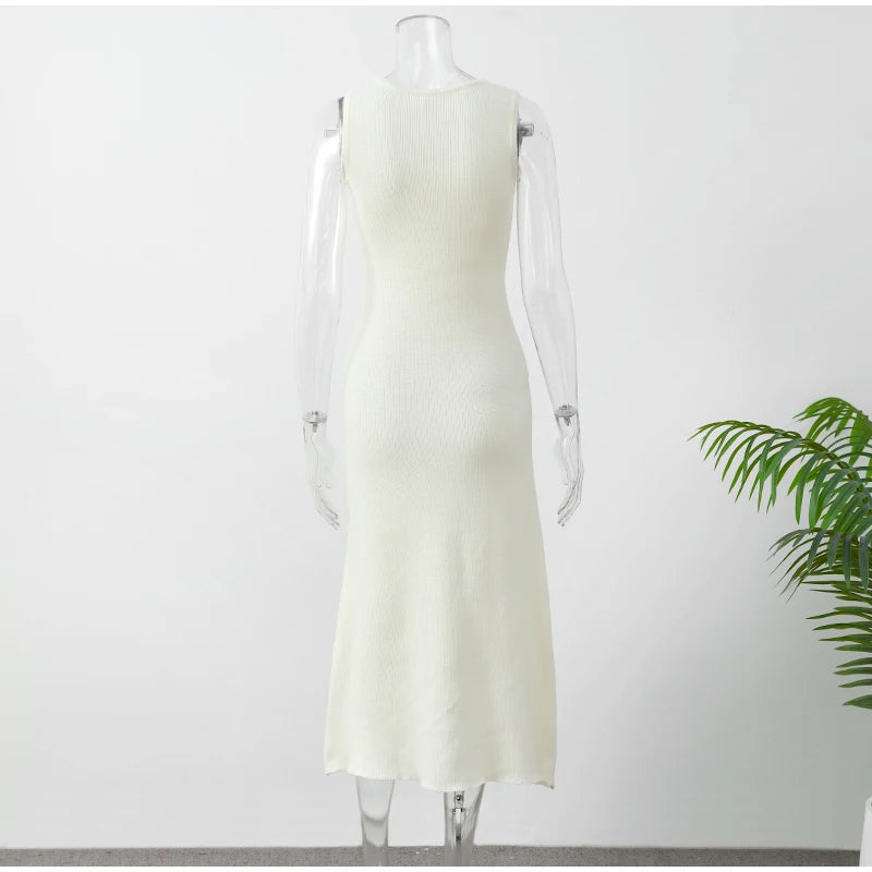 Knitted Sleeveless Button Up Long Dresses