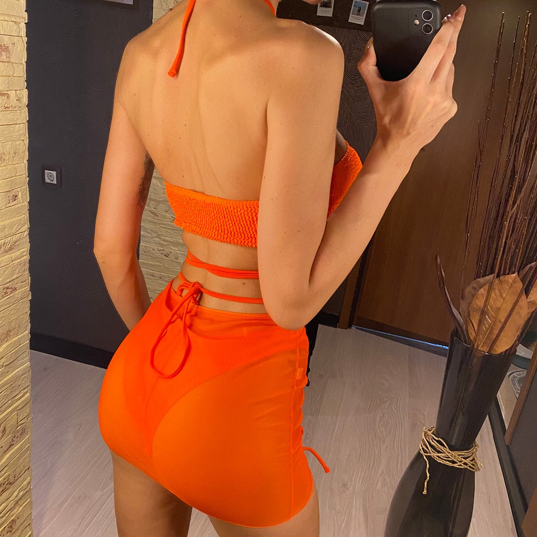 Bikini DYI Tie Set & Mesh Mini Skirt