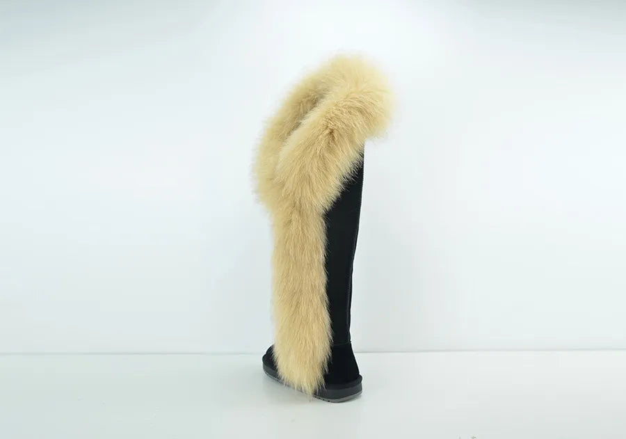 Genuine Leather Natural Side Fur Long Boots