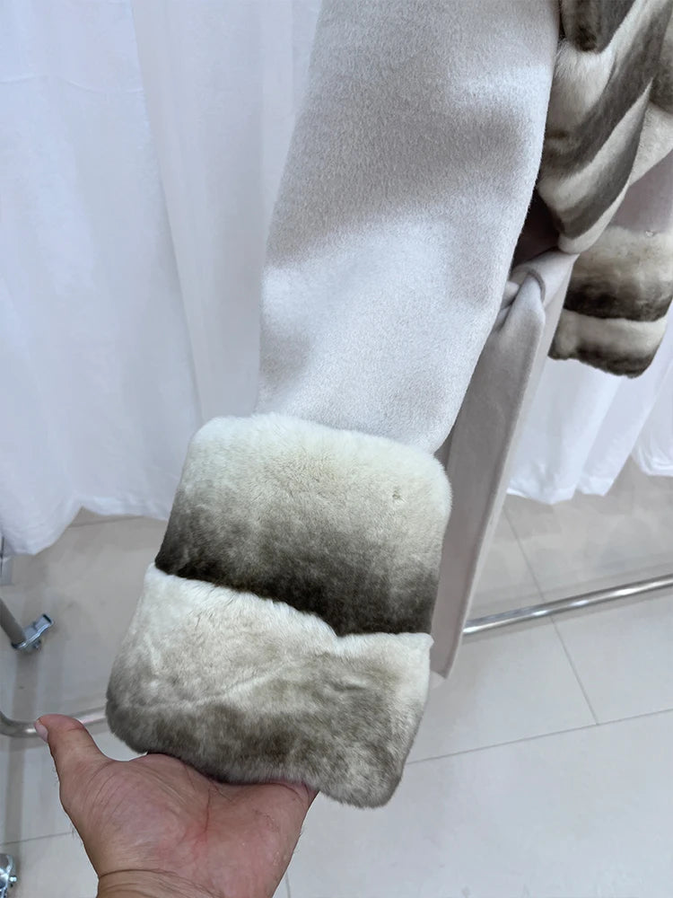 Long Cashmere Wool Coats Real Fur Collar & Cuffs
