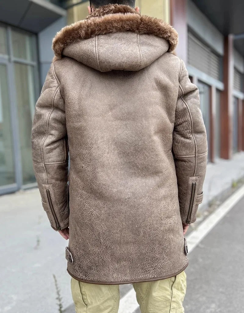 Genuine Leather Coats Real Shearling Lining Hooded