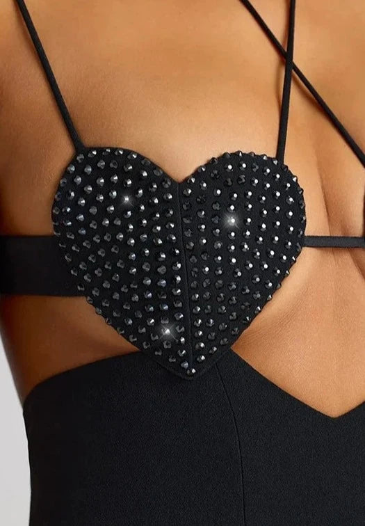 Hollow Shiny Heart Sling Long Dresses