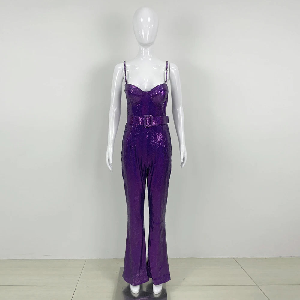 Gold Sequins Sleeveless Jumpsuits