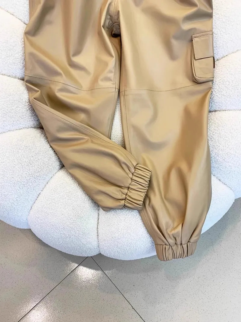 Genuine Leather Cargo Pants