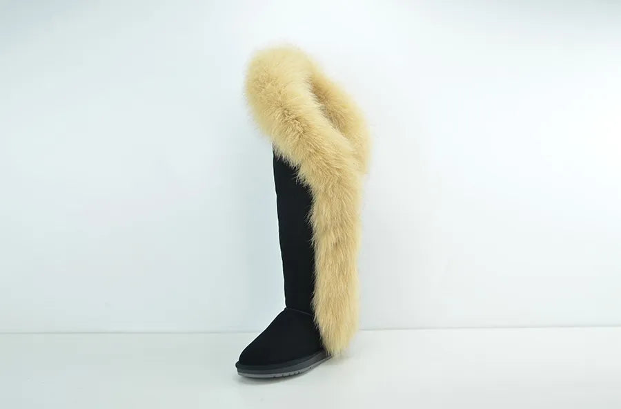 Genuine Leather Natural Side Fur Long Boots