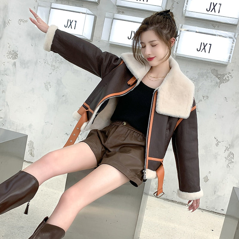Genuine Leather Coats Real Fur Shearing Lining