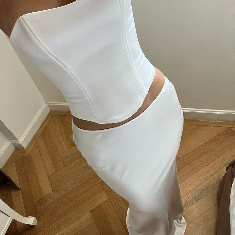 Corset Style Crop Top & Long Skirt Sets