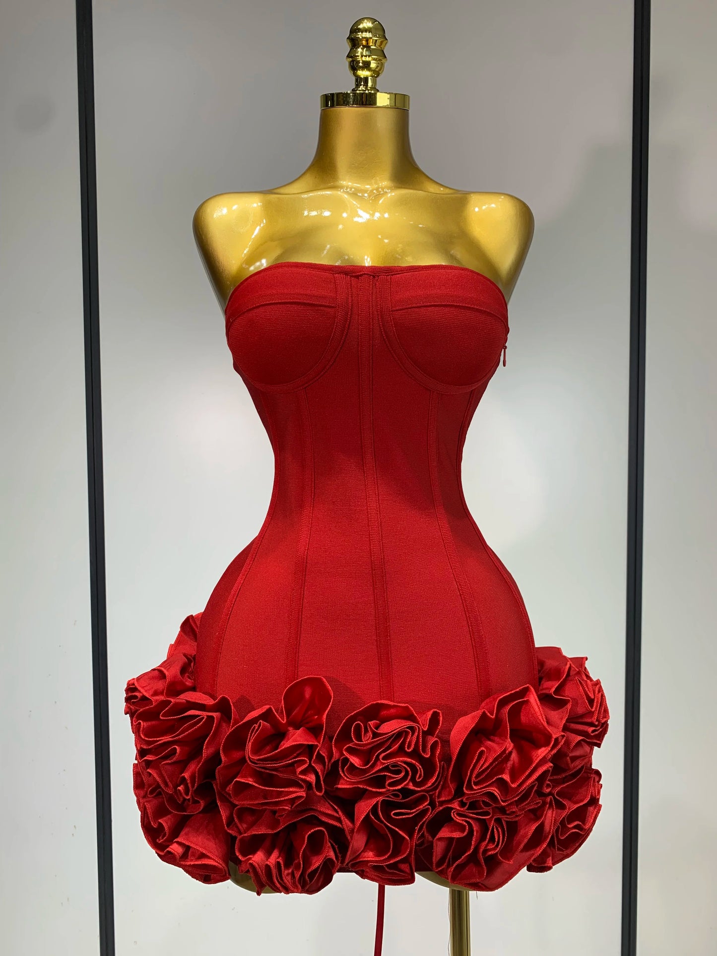Strapless 3D Flowers Mini Dresses