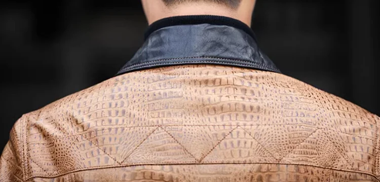 Genuine Leather Jacket Crocodile Pattern