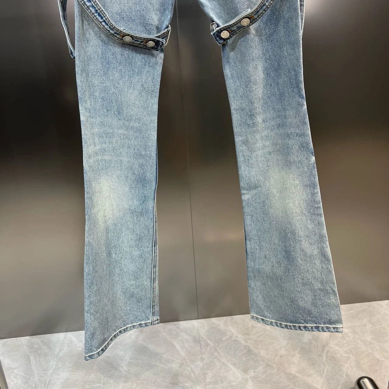 High Waist Double Buttons Bandage Blue Denim Jeans
