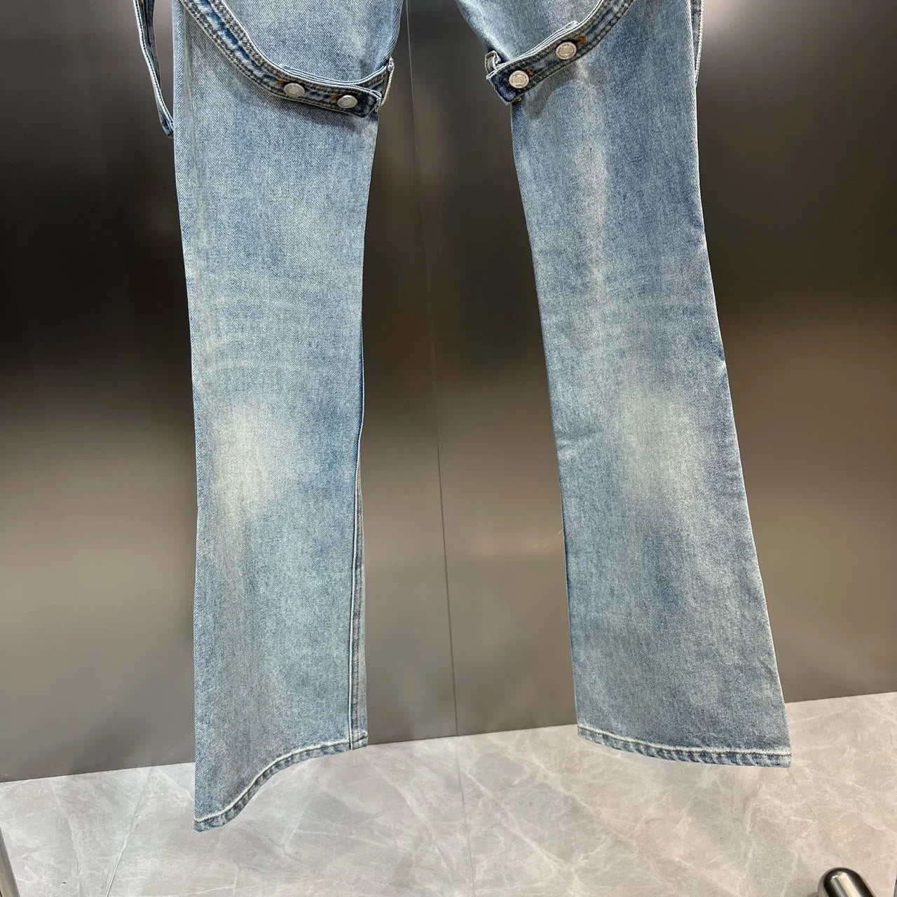 High Waist Double Buttons Bandage Blue Denim Jeans