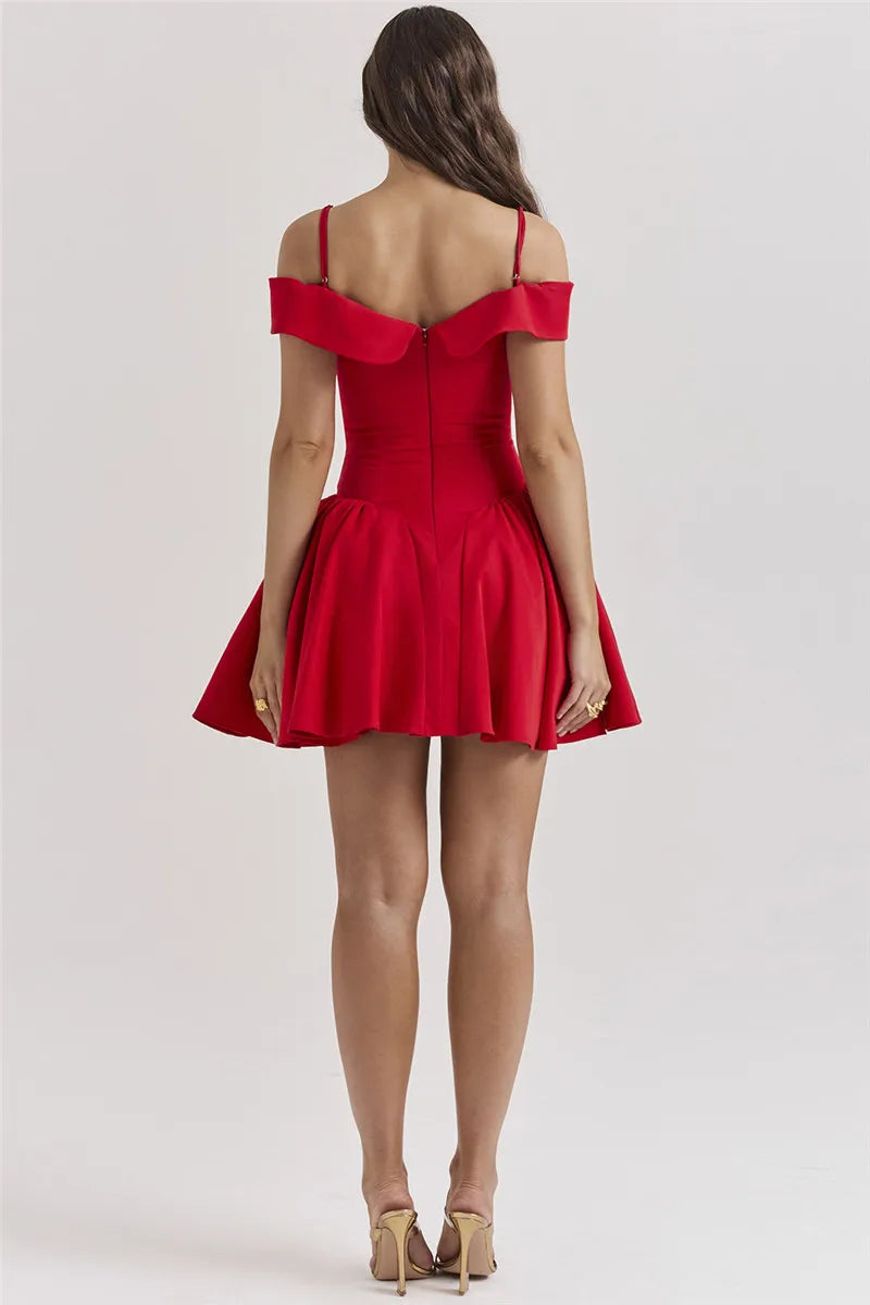 Off-shoulder Spaghetti Strap Sleeveless Mini Dresses