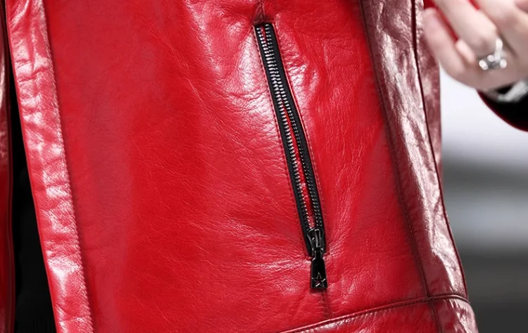 Red Genuine Leather Jacket Slim Fit Moto Biker