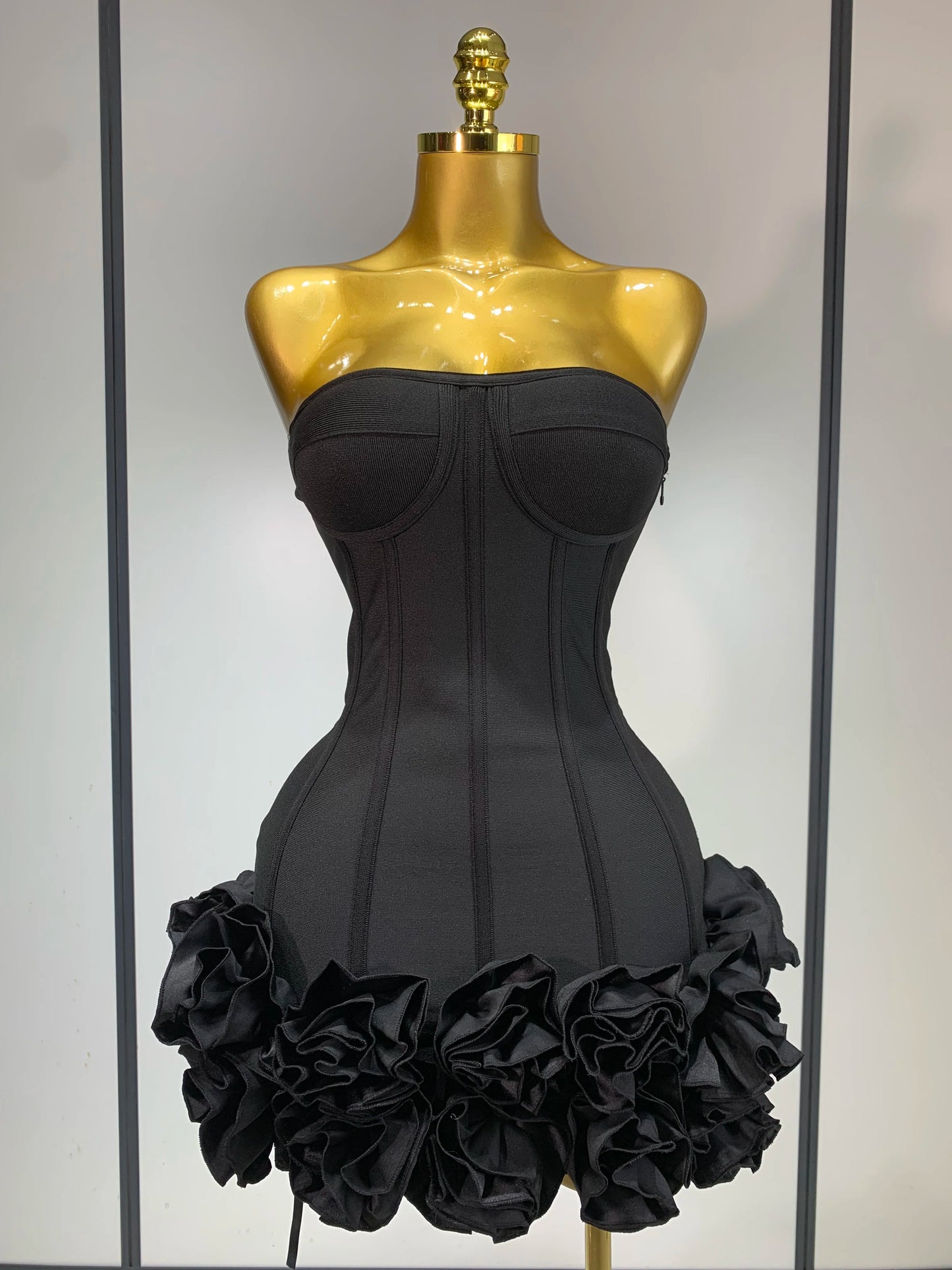 Strapless 3D Flowers Mini Dresses