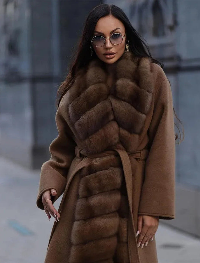 Cashmere Wool Long Coats Real Fur Collar