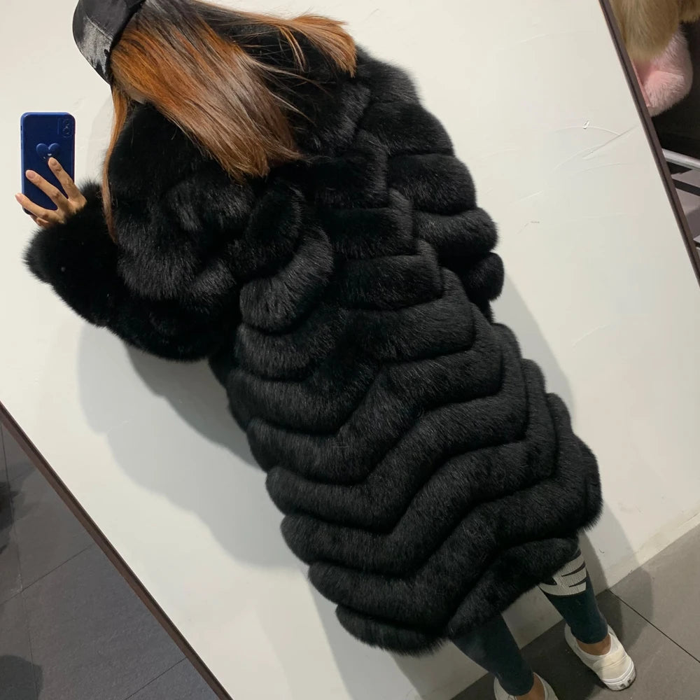Long Pattern Natural Real Fox Fur Coats