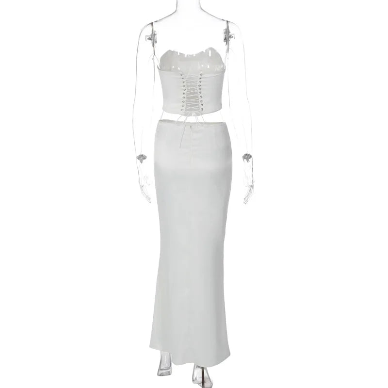 Corset Style Crop Top & Long Skirt Sets