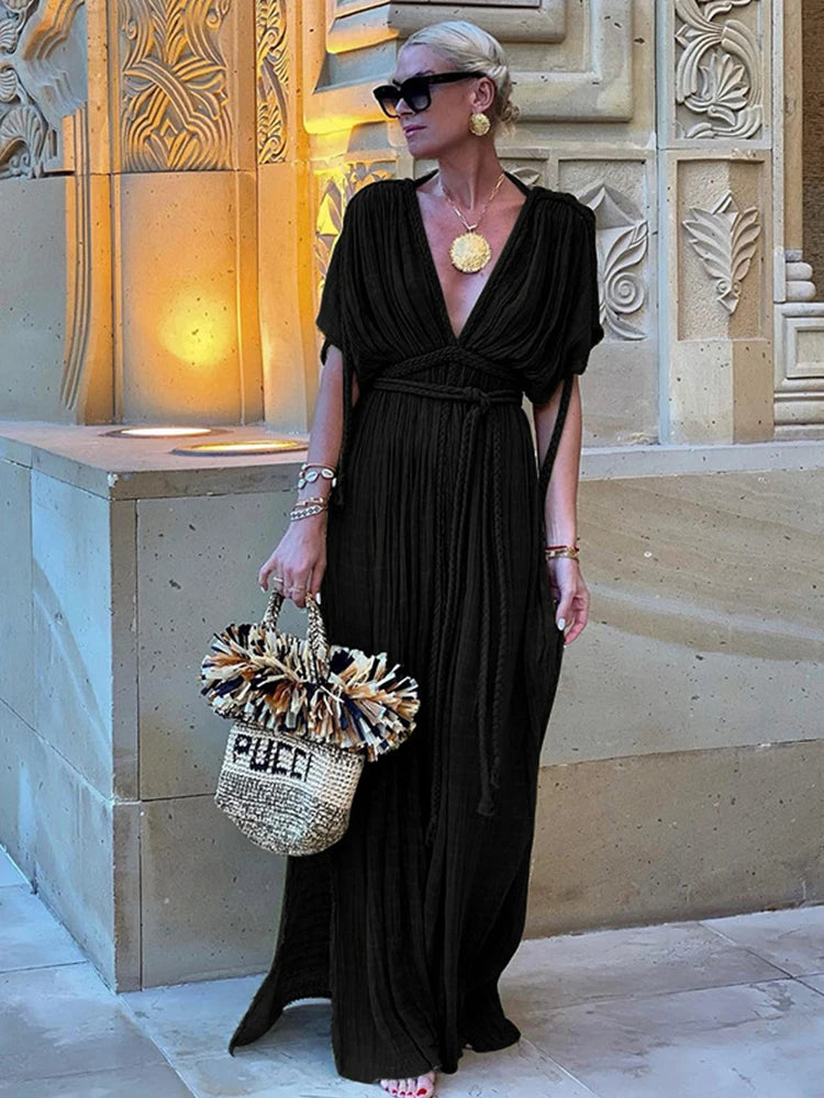 V Neck Boho Summer Maxi Dresses
